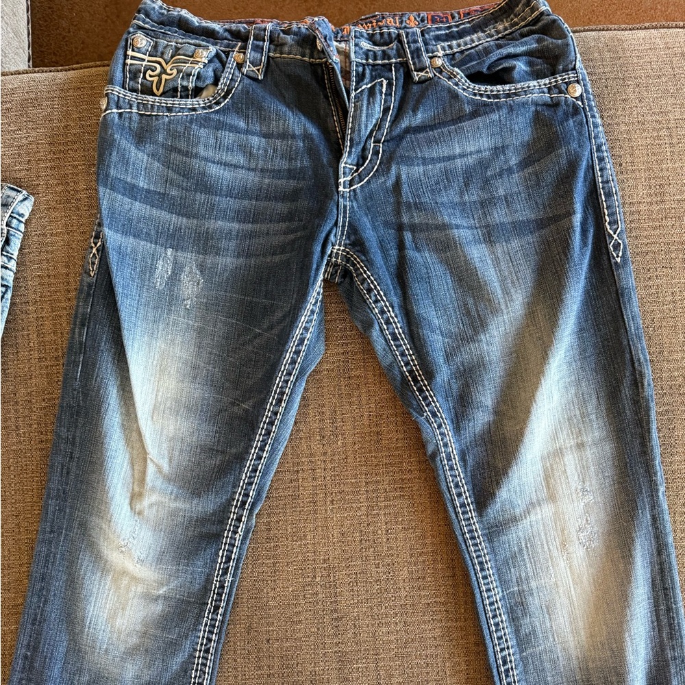Rock Revival Distressed Blue Jeans, men’s